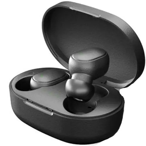 Black A6s Wireless Bluetooth Earbuds in an open charging case, with a USB cable beside it. 