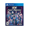Cover art of the game AEW Fight Forever PS4 featuring illustrations of wrestling characters.