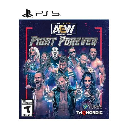 Cover art for AEW Fight Forever PS5 game featuring multiple wrestling characters and the game's title.
