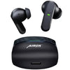 A pair of black Airox E9 Wireless Earbuds with a charging case.