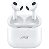 A pair of white Airox X400 AirPods Pro 3rd Gen in an open charging case.