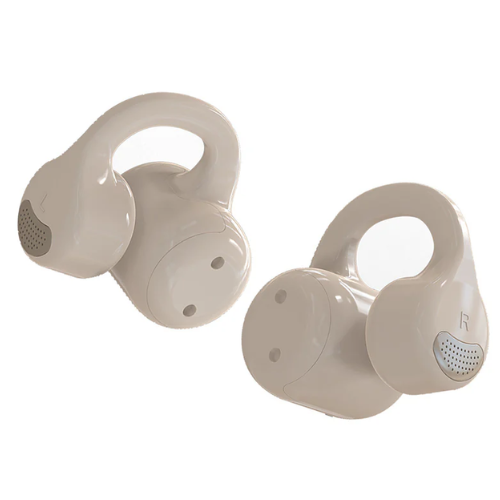 A pair Airvibe-2-Over-Ear-Design-FT-01A-of beige over-ear headphones with a wireless design.