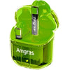 A pair of green Amgras Future II Pro Bluetooth transparent earphones with a charging case.