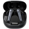 A pair of black Soundcore Liberty 4 ANC true wireless earbuds in an open charging case.