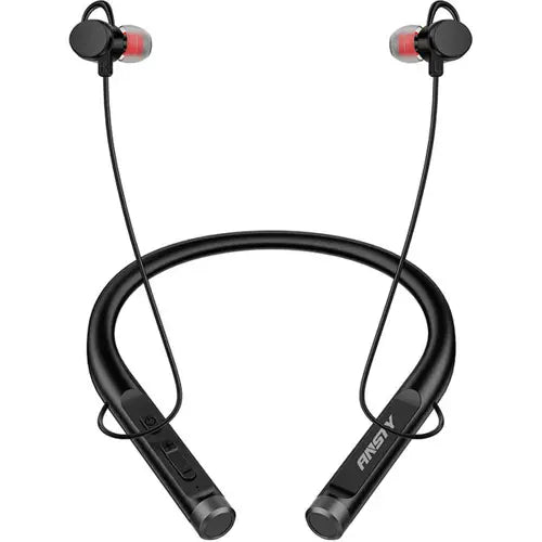 Ansty Sports Wireless Neckband (M-04) headphones with black color and red accents on the earbuds.