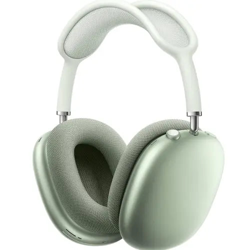 A pair of Green Apple AirPods Max headphones with open ear cups and a metallic headband.