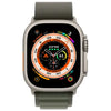This image features the Apple Watch Ultra 49mm, showcasing its robust design and advanced functionality. The watch features a large, colorful digital display that provides detailed information such as heart rate, altitude, and speed, encapsulated within a sleek silver case.