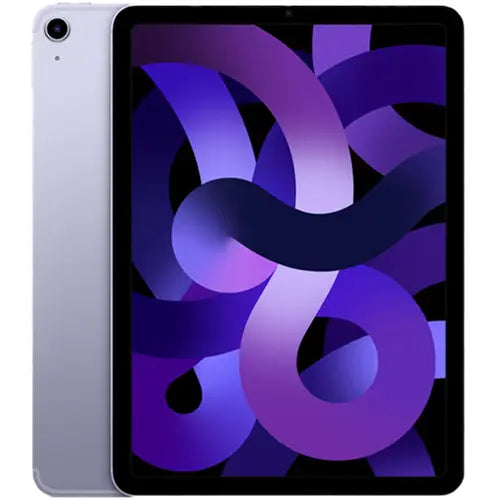 Tablet with a purple abstract design on the screen against a white background.
