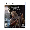 A cover image for Assassin’s Creed Mirage Standard Edition PS5 video game, showing a character in historical attire holding a sword.