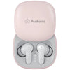 Pink Audionic Airbud 550 n a charging case on a white background