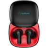 A pair of Audionic Airbud 550 earbuds in black color, with a red charging case.