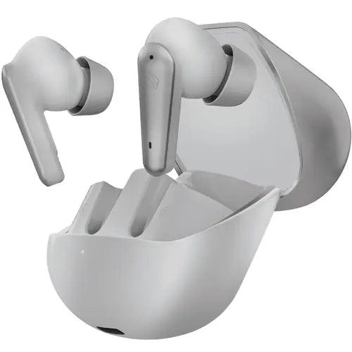 A pair of white flip earbuds with a charging case Audionic Airbud 595 Flip Earbuds