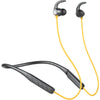 Audionic Supreme X10 Wireless Neckband with black and yellow color scheme, showing the in-ear part and the flexible neckband.