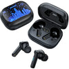 A set of black Awei T53 Pro Gaming Wireless Earbuds with a charging case, the earbuds are currently out of the case and displayed in front of the case.
