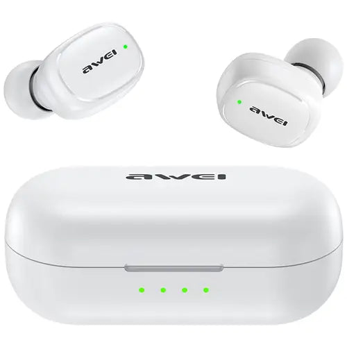 Awei TWS Earbuds (T13 Pro) of white colour with charging case on a white background