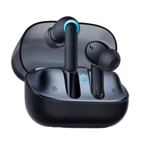 A pair of Baseus AeQur G10 Wireless Earphones in black color, with a charging case.