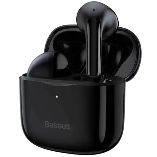 Baseus Bowie M3 True Wireless Earphones in black color, with earbuds inside the charging case.