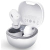 A pair of Baseus Encok True Wireless Earphones (WM01) in white color, placed inside an open charging case.