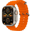 CX8 Ultra digital smart watch with a silver metal case and a orange silicone strap, displaying a colorful digital face.