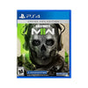 A game case 'Call of Duty: Modern Warfare II PS4' featuring a digital image of a character's skull face with a tactical mask, predominantly green with a 'Cross-Gen Edition' label.