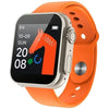 D20 Ultra silver smartwatch with a orange band and a digital display showing fitness metrics.