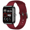 Dany Alpha Fit A digital smart watch with a Red Berry band black-colored case. The watch has a display showing time, date, and fitness metrics.