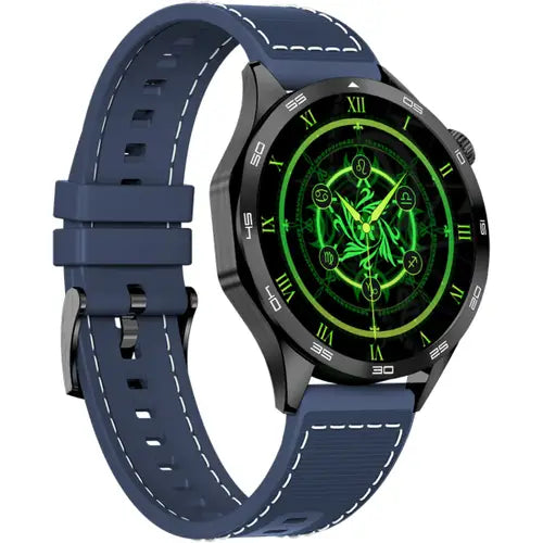 Dany Boss Smartwatch with blue strap and green digital face on a white background