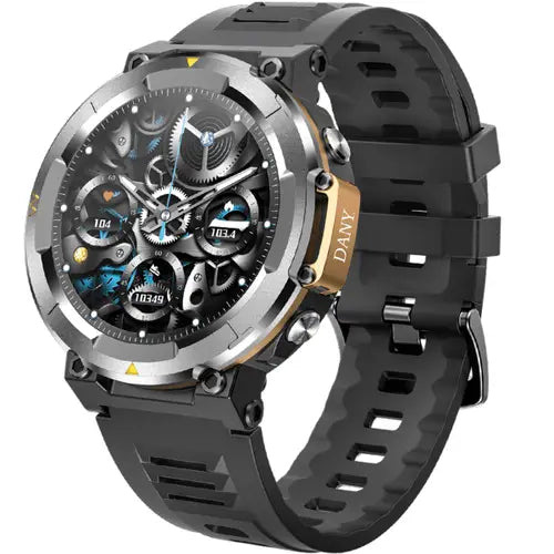Dany D-Force Smartwatch with a black strap and silver case on a white background