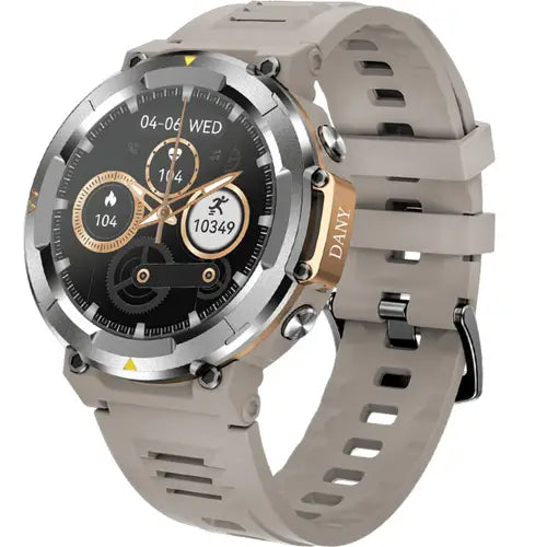 Dany D-Force Smartwatch with a beige strap and metallic casing on a white background