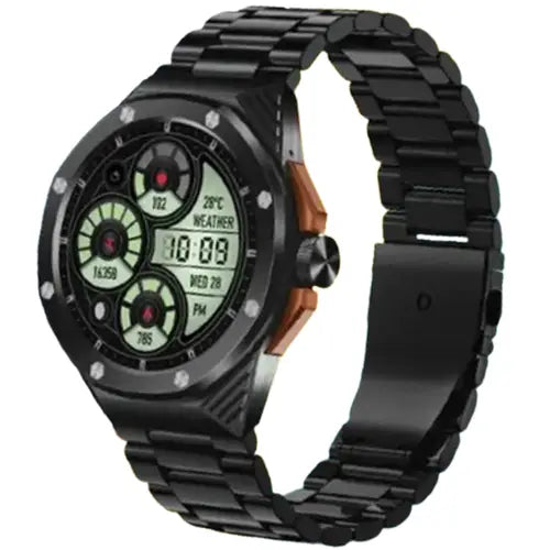 Dany Evolution Black digital watch with metal strap on a white background