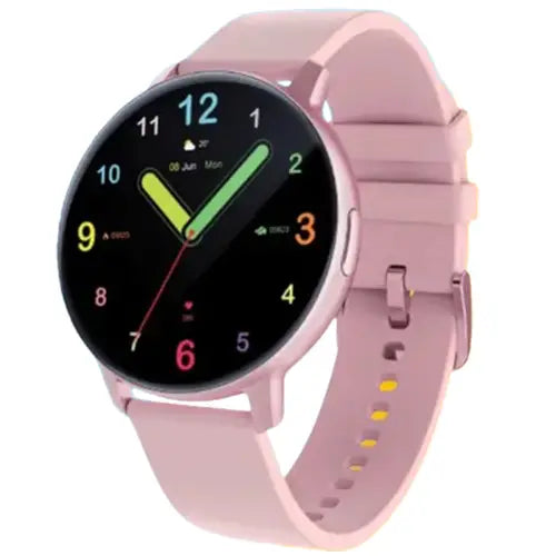 Dany Titan Amoled Smartwatch with a pink band on a white background