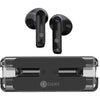 A pair of black Dany Airdots 110 Wireless Earbuds with a transparent charging case.