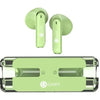 A pair of green Dany Airdots 110 Wireless Earbuds with a transparent charging case.
