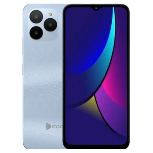 A morning blue Dcode Cygnal 3 Lite smartphone with a visible multi-lens camera on the back and a colorful display.