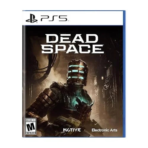 This image features the cover art for the PlayStation 5 version of the game "Dead Space PS5." The artwork displays a intense, futuristic scene with a character in a spacesuit, set against a backdrop of a damaged spaceship interior.
