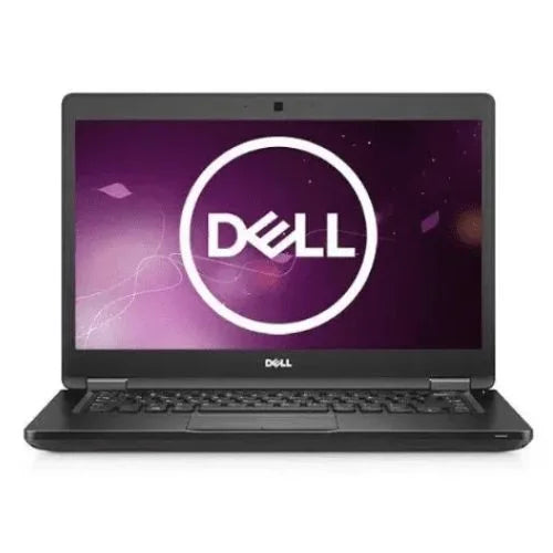 Dell Latitude E5480 laptop with a black color scheme, featuring a display screen showing a space station image, a black keyboard, and a trackpad.