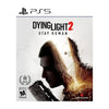 This image features the cover art for "Dying Light 2" on PlayStation 5. The design prominently displays a decaying, zombie-like face in the foreground, with a dramatic, smoky background that suggests a post-apocalyptic setting.