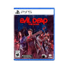 A game case 'Evil Dead: The Game PS5' featuring characters from the game in a stylized pose with a backdrop of a fiery sky.