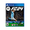 A  game case 'FC 24 PS4' featuring an image of a soccer player in mid-kick, with the EA Sports logo prominently displayed.