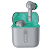 A pair of gray Faster True Wireless Noise Reduction Earbuds (E20) with a charging case open, showing the earbuds inside.