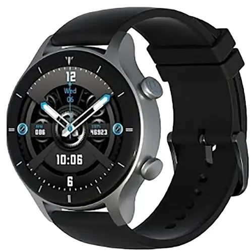 A G-Tide R1 Smart Watch with a black band and case, featuring a black watch face with hour markers and various smart watch indicators.