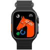 H11 Ultra smart watch with a silver metal case and an black silicone band, displaying a colorful horse face