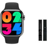 hw9 pro max smart watch with a black band and a colorful digital display showing the numbers 0, 2, 3, 4 in various colors, alongside two additional black straps.