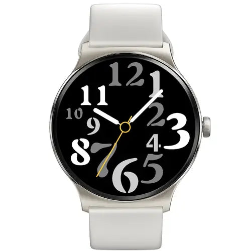Haylou Solar Lite Smart Watch with a black dial and white strap on a white background