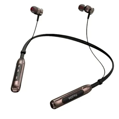 HOTTU Neckband (NB12) is a  neckband-style wireless earphone with in-ear tips and a flexible neckband in a bronze color, featuring control buttons on the body.