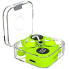 A pair of green Hottu TWS Earbuds HOT-TS20 in an open transparent charging case.