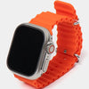 i16 Ultra digital smart watch with a orange band and case, featuring a colorful display showing an animated horse and various smart watch app icons.
