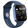 A blue i8 Pro Max smart watch with a blue band and a feature display showing the time.