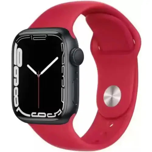 A red i8 Pro Max smart watch with a red band and a black display showing the time.