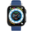 I8 Ultra Smart Watch with blue band and colorful display on white background